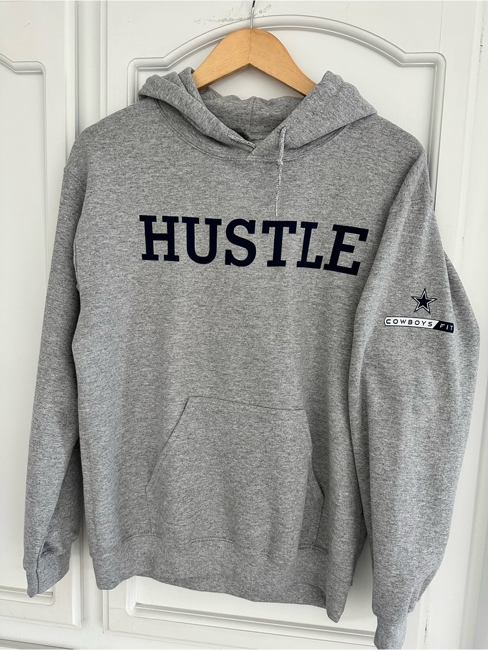 Gildan Gray Hoodie with Navy HUSTLE Chest Logo